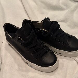 Paul Green Black Leather Sneakers with White Soles